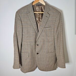 Brooks Brothers Tweed Blazer Wool Plaid Regent Fit Lightweight 42R 42 Brown